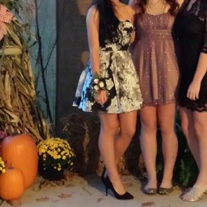 Dillard’s Grey Floral Strapless Mini Dress